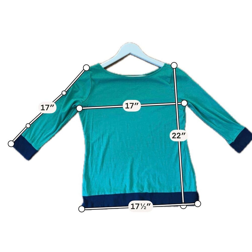 Talbots kelly green boatneck navy trim top size small petite - Picture 6 of 7